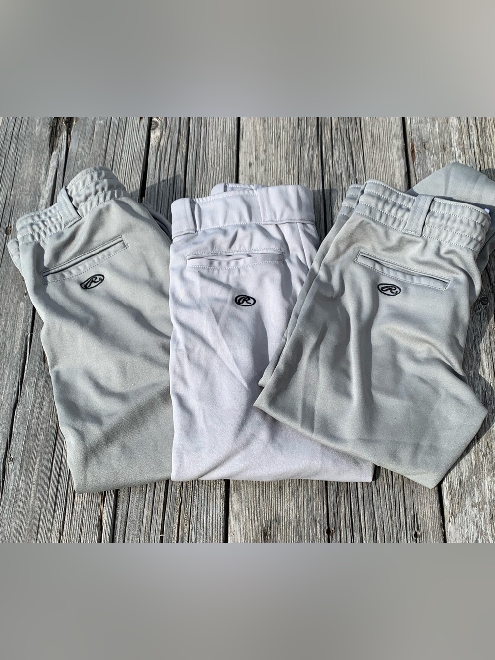 Lot of 4 Youth Rawlings Baseball Pants Large White/Gray Classic Fit w Belt Loops